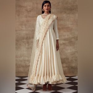 Ivory Organic Cotton Frilled Anarkali Set